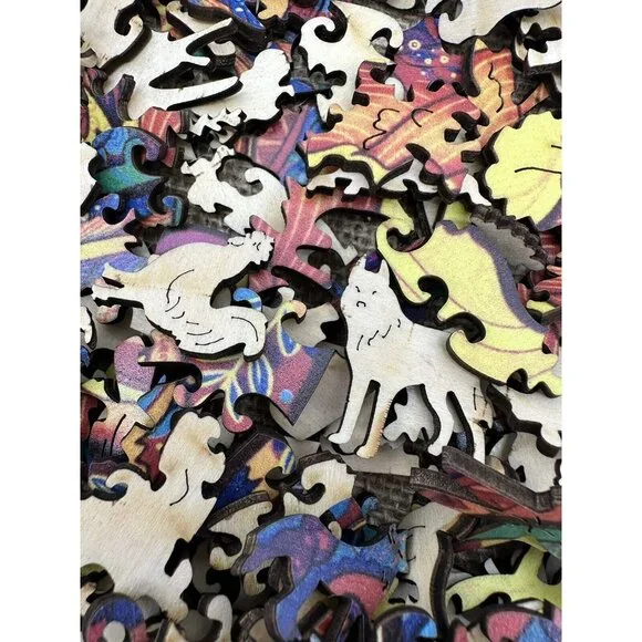Wooden Jigsaw Puzzle Alluring Fox Rainbow Odd Shapes Complex Pieces READ - Picture 9 of 15